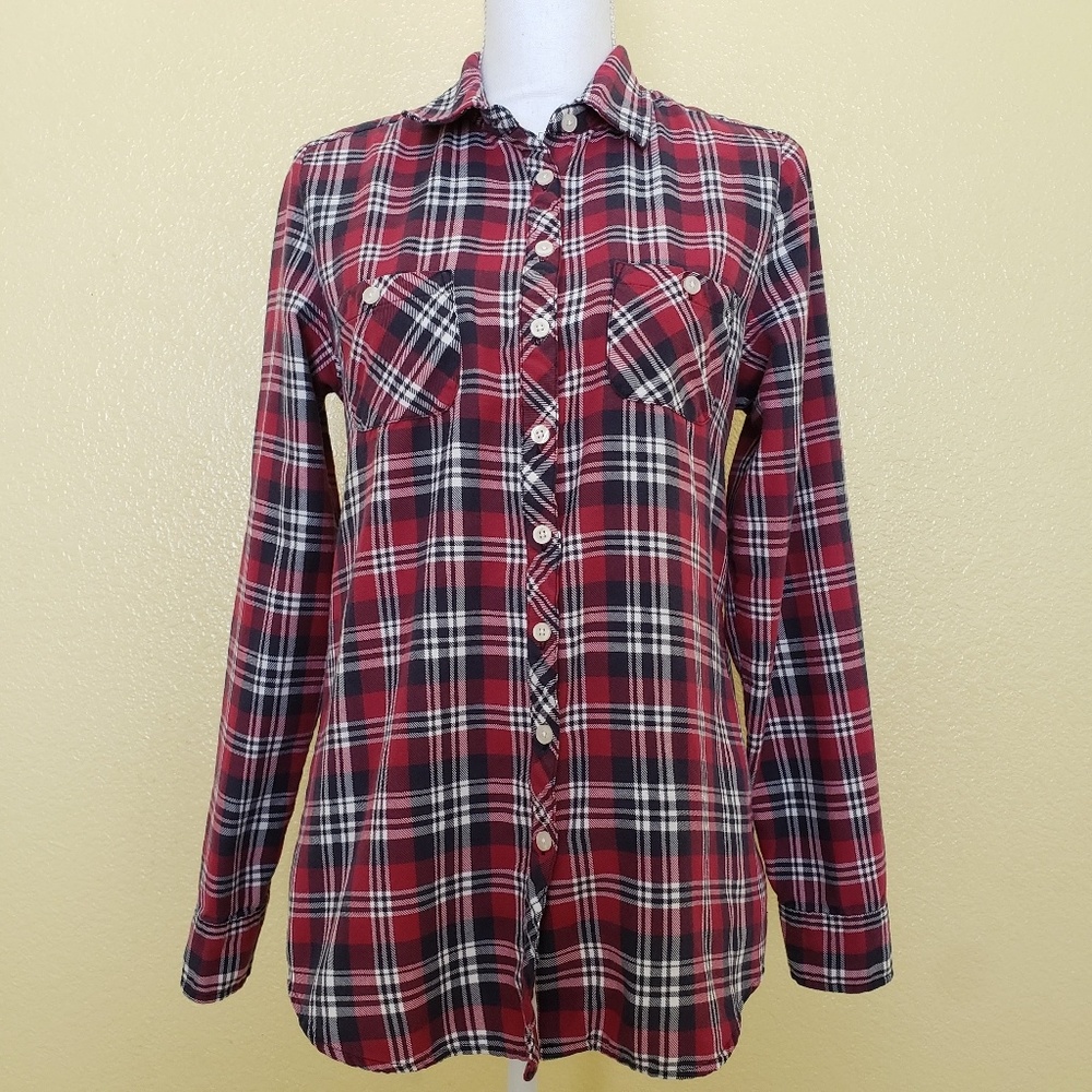 H0TTOPIC Women's Plaid Button Down Shirt Red M